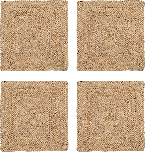Image of The Home Talk Jute Braided Placemats | Set of 4 | 12X12 | Non-Slip | Square Farmhouse Table Mats | Vintage Jute Placemats for Dining Table, Living Room Table | Natural Store