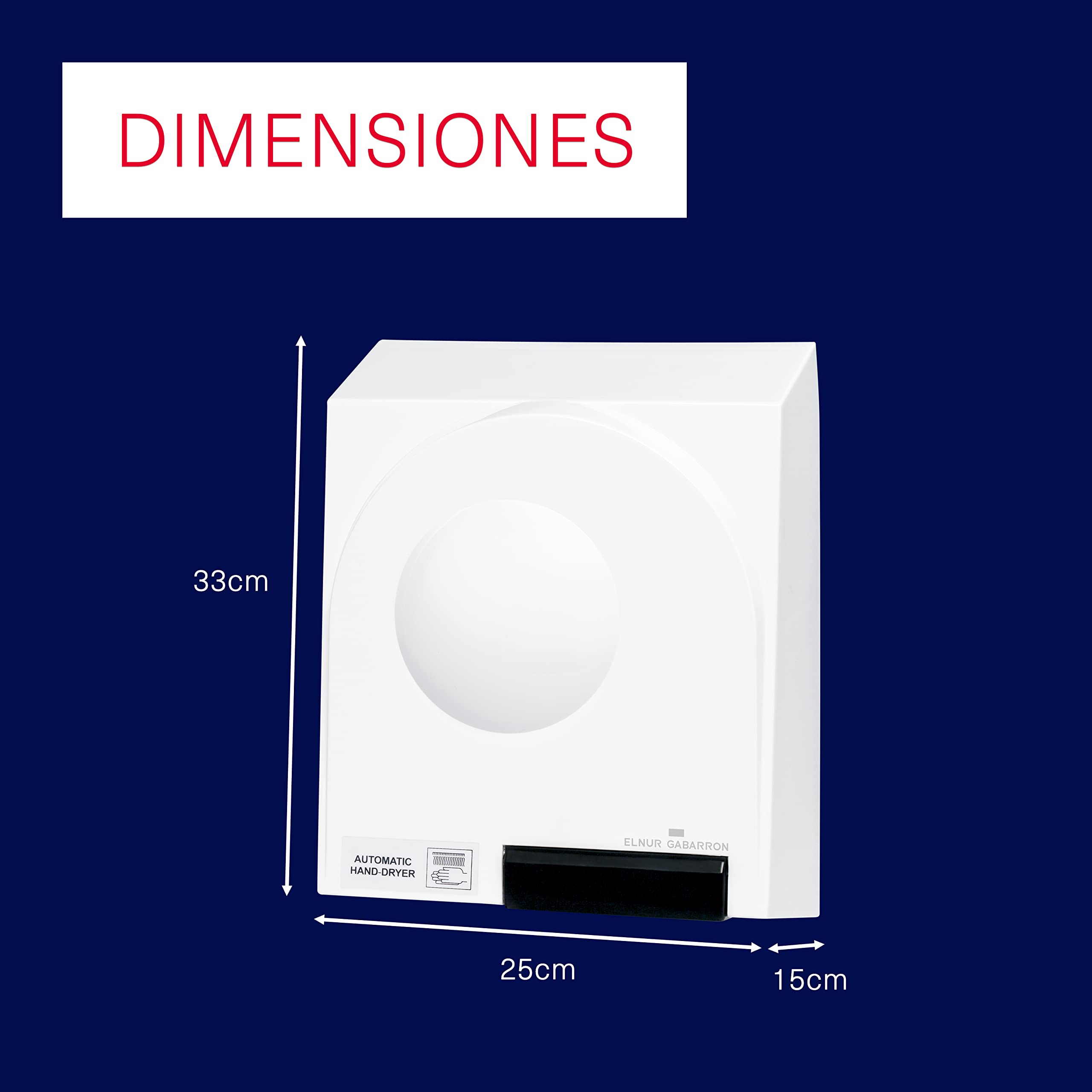ELNUR GABARRON Secamanos Eléctrico para Baño - Modelo SM18P - Potencia de 1800 W - Funcionamiento Automático con Limitador Térmico - Color Blanco - 25 x 33 x 15 cm