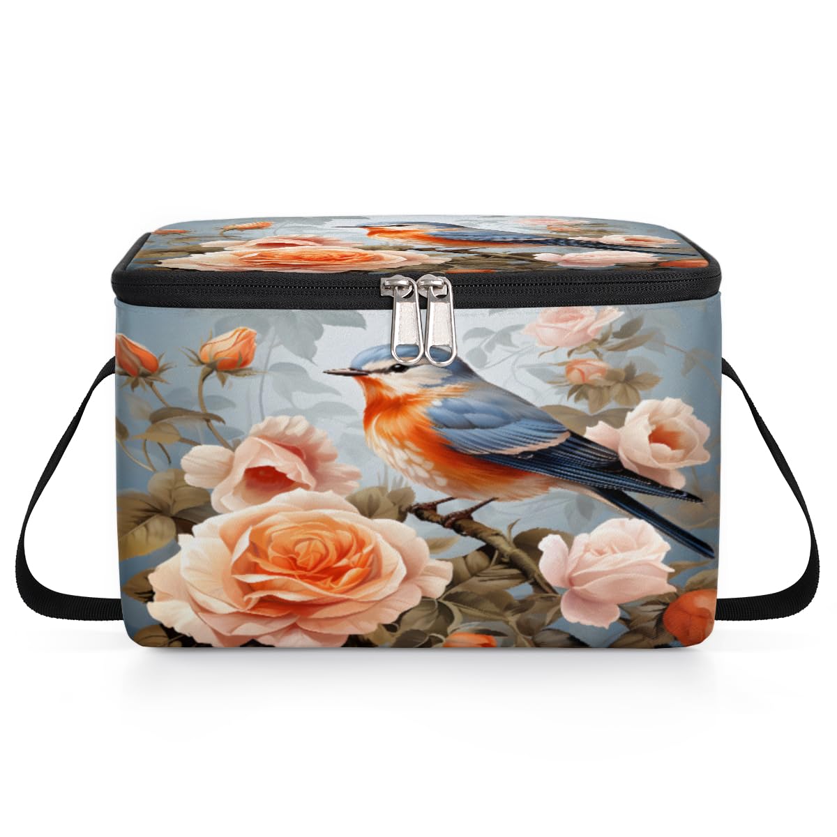 GzLeyigou Robin Flower Lunch Bags for Women Men 9 Cans, Hot & Cold Food Delivery Bag Insulated Grocery Bag Insulated Lunch Box Robin Bird Cooler Bag for Office Work Picnic Beach