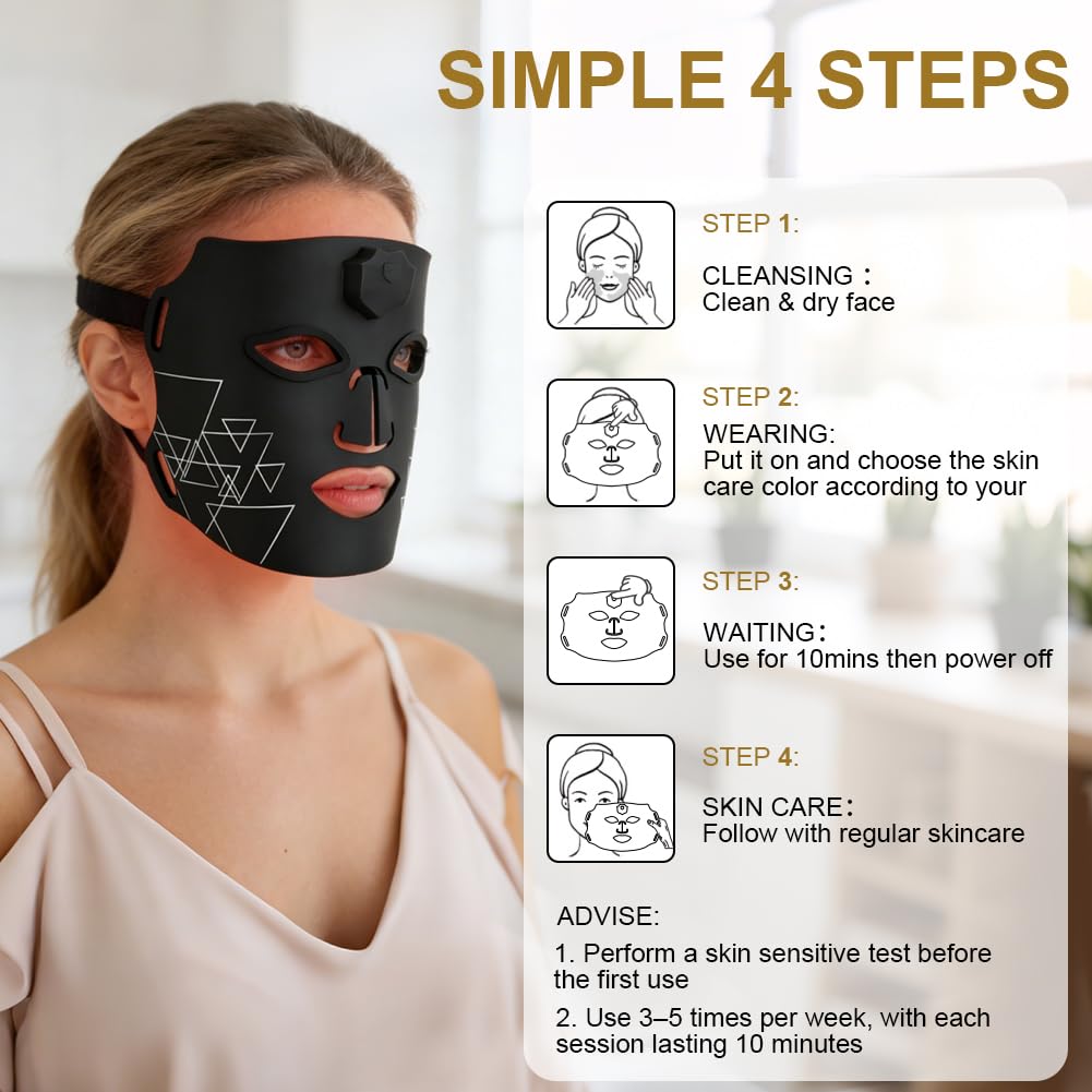 Vicloon Máscara LED Facial, Mascara LED Facial Profesional 7 Colores para Tratamiento del Acné, Rejuvenecimiento y Anti-envejecimiento, 60 Perlas de LED, Terapia de Luz Roja y Azul para el Rostro