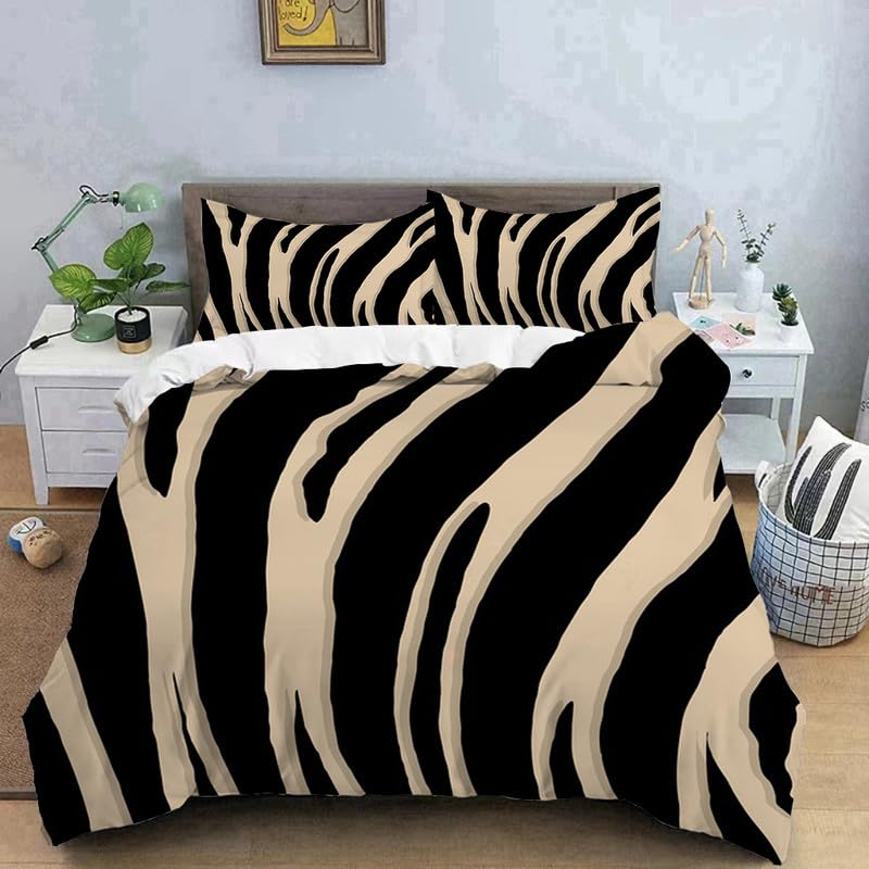Parure de lit 220x240 avec housse de couette imprimé zèbre et deux taies d'oreiller