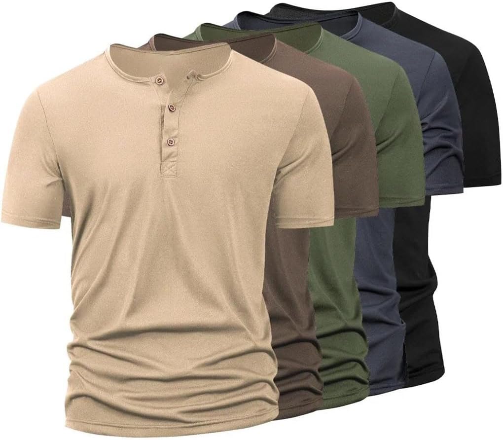 Men's Button Placket Short Sleeve T-Shirt Slim Fit Solid Color Sport Fitness Polo Shirt Style Casual Summer Tops