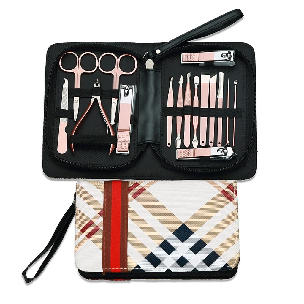 Rose Gold 16pcs Nail Clippers Set for Nail Tools PU Leather Nail Art