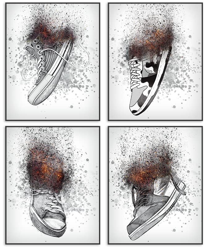 HT LIFESneaker Posters for Guys Hypebeast Sneaker Poster Cool Wall Art Set of 4 Unframed (8''x10'') Sports Themed For Boys Room Wall Decor Sneakerhead Poster Room Decor Aesthetic Cool Poster