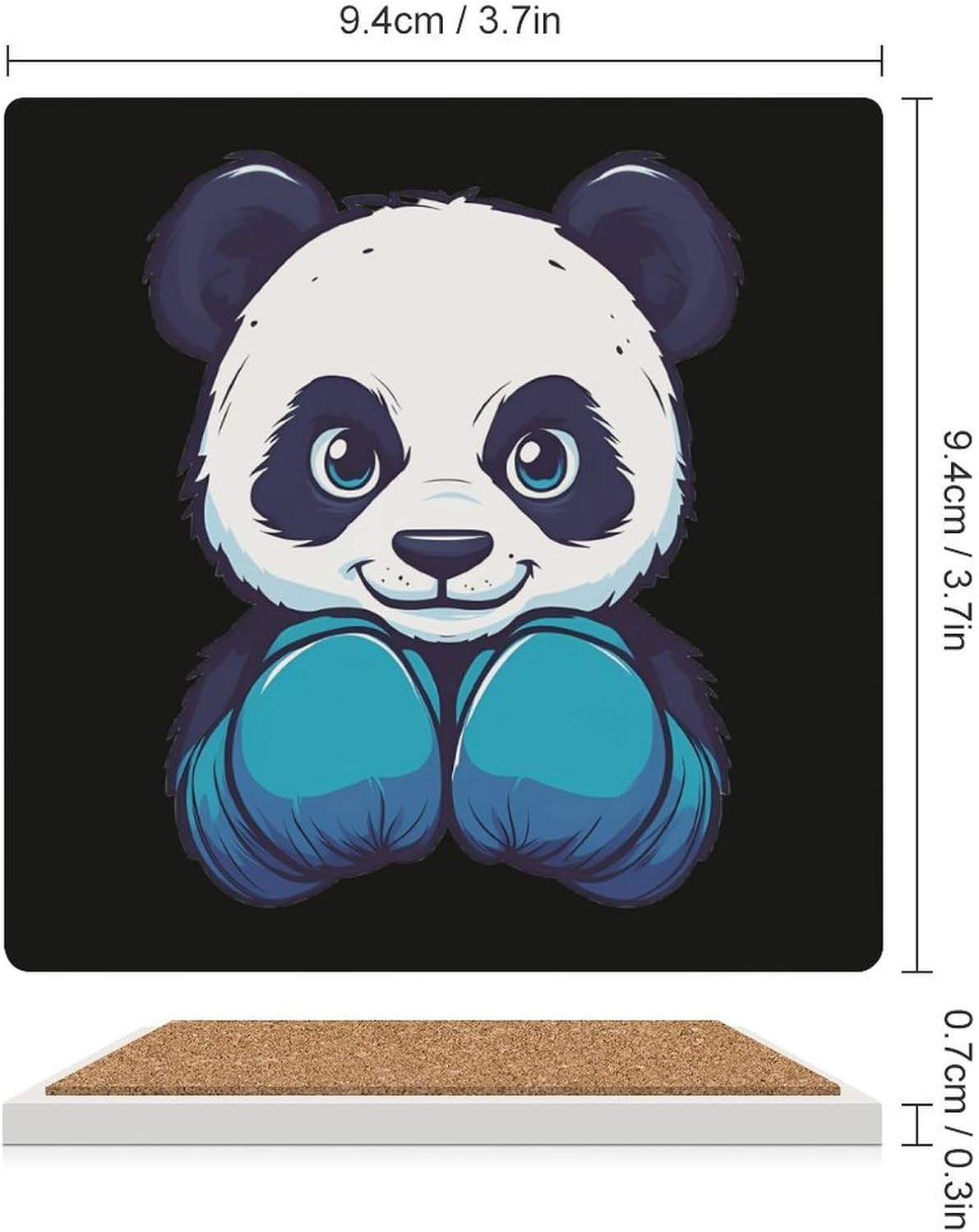 Boxing Panda Funny Ceramic Coasters for Drinks Absorbent Cup Holder Tabletop Protector with Cork Base