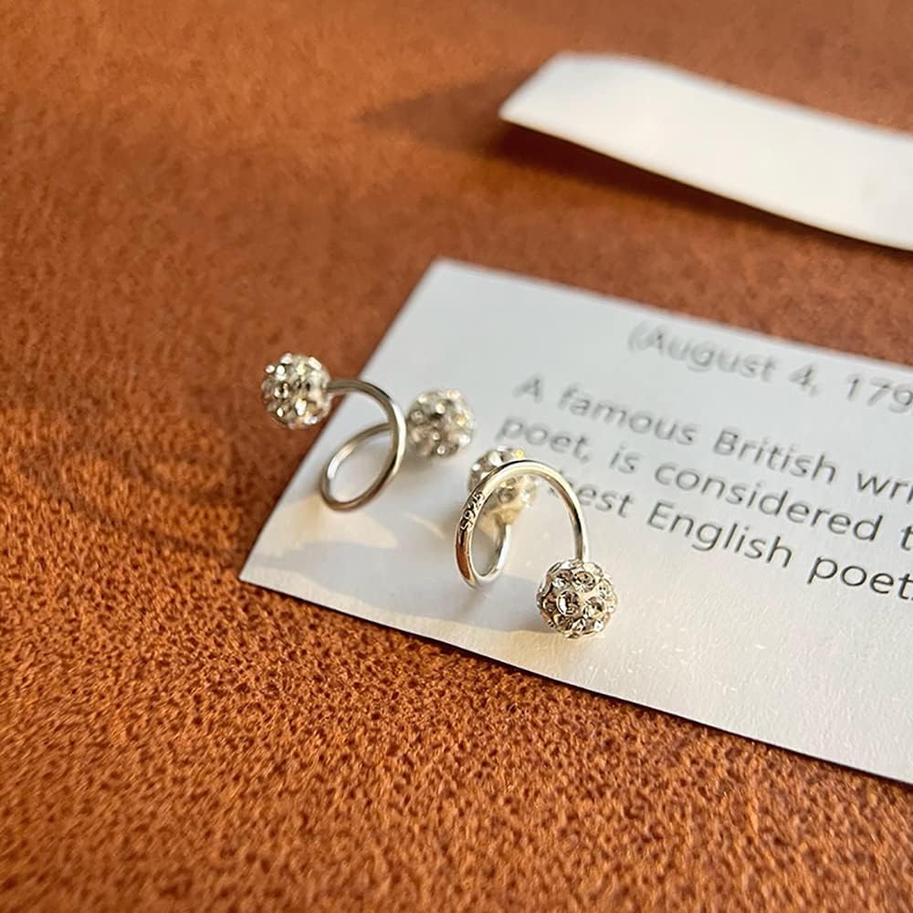 Full of Crystal Ball Cuffs Twist Climber Earrings Hypoallergenic 925 Sterling Silver for Women Cubic Zirconia Cartilage Pierced Crawler Wrap Huggie Studs Helix Earring Shamballa Inspired Fashion Jewelry Birthday Gifts