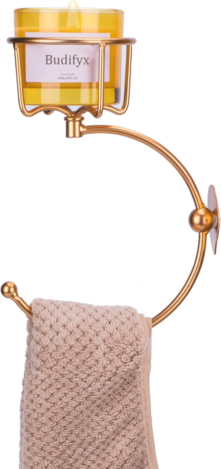 Antique Gold Hand Towel Holder with Wall-Mounted Candle Basket, Decorative Bathroom Towel Hook & Vintage Wall Organizer for Kitchen, Entryway Decor