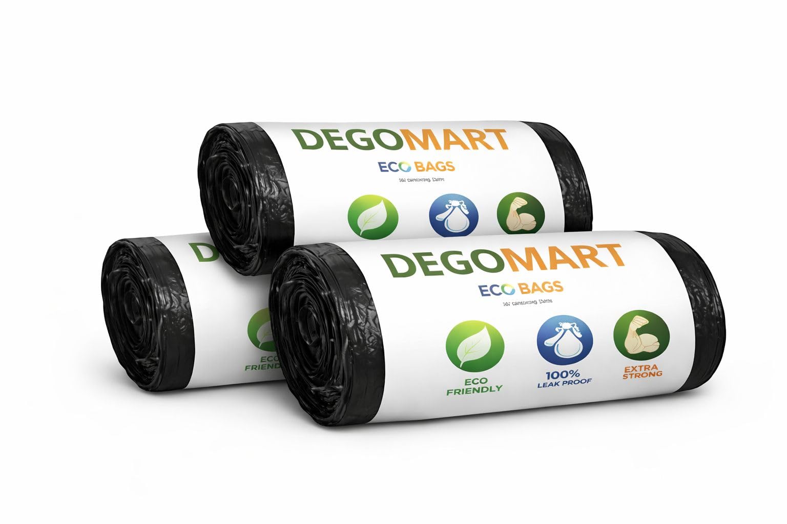 Degomart Gargabe Bags | Large | 45 Count | 15 Bags X 3 Rolls | 24 X 32 Inches | For Dry & Wet Waste | Black | Dustbin Bags or Trash Bags-picture-26