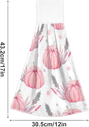Miniatura 2 de Juego de toallas de cocina colgantes de calabazas rosas otoñales, toallas de mano suaves con bucles súper absorbentes, toallas de terciopelo coral