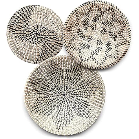 Sfcddtlg Set of 3 Handmade Hanging Wall Basket Decor-Mandala Style Round Seagrass Woven Baskets Wall Decor-Rattan Flat Baskets décor for Home Bedroom Kitchen Living Room(3PCS-New) Cover