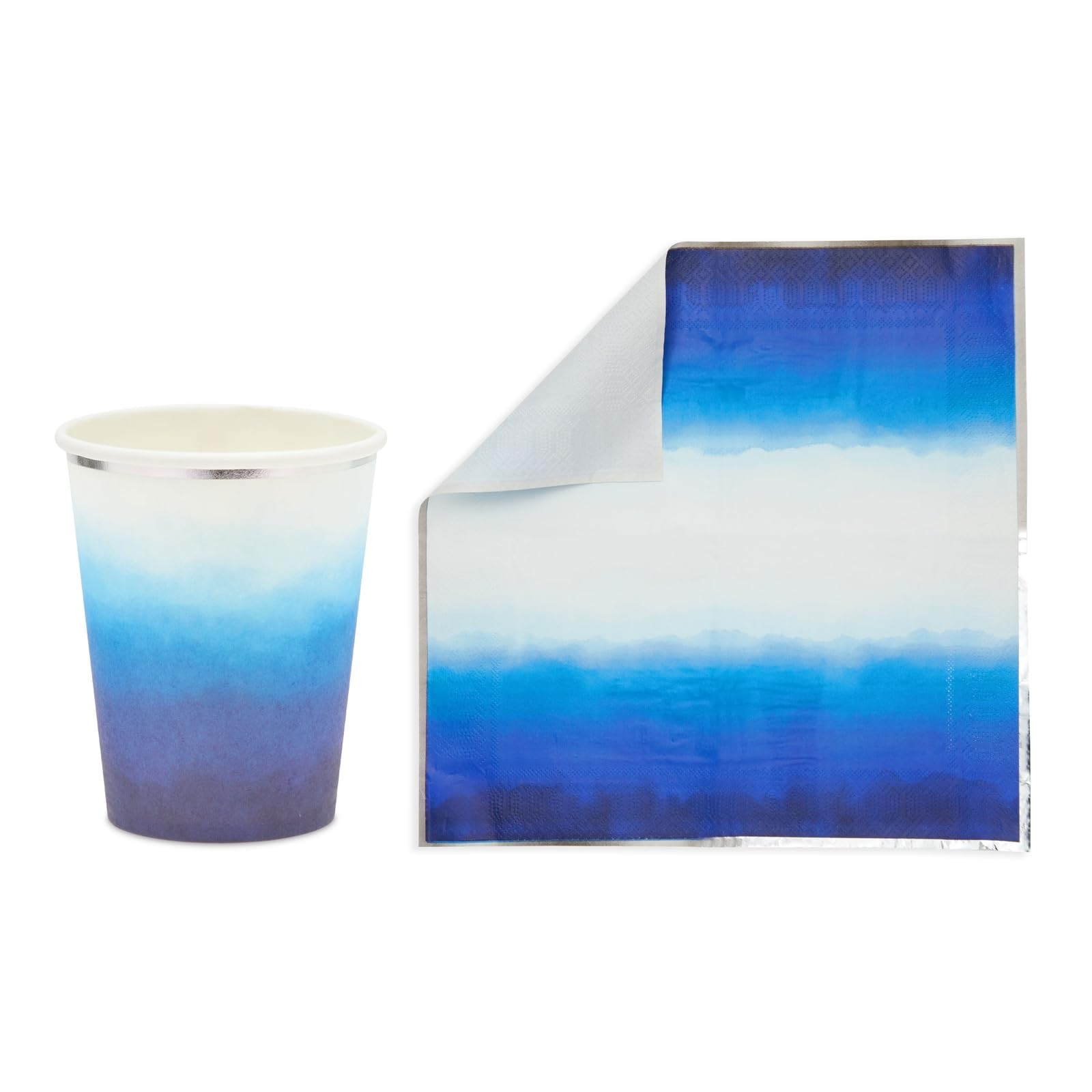 202 decorazioni per feste blu reale sfumate – servono 50 forniture per feste di compleanno blu e argento con piatti di carta, tovaglioli, bicchieri e tovaglie