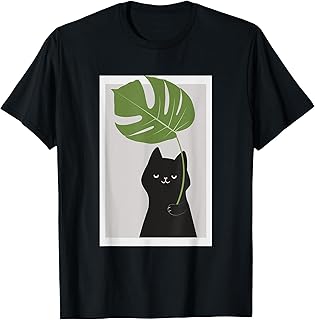 Funny Cat Holding Monstera plant leaves Cat and Plant T-Shirt