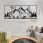 4 Pcs Mountain Scene Metal Wall Decor, Abstract Minimalist Black Mountain Forest Decorative, Rustic Nature Wall Decor for Living Room Bedroom Office (Black)
