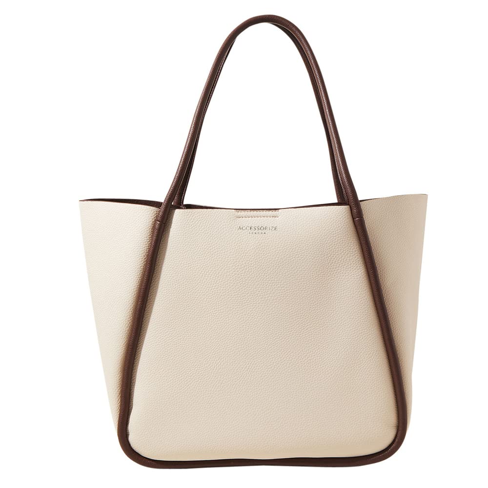 Accessorize London Womens Faux Leather Cream Contrast Piping Stylish Shoulder Bag|Tote Bag|Hand Bag for casual |Office|College|Travel Use |Spacious Compartment (B0C3V2WWT6) Amazon Price History, Amazon Price Tracker