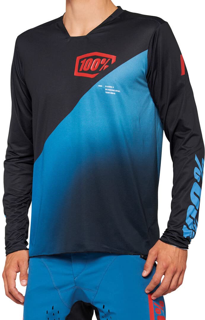 100% MTB Wear R-Core-x Long Sleeve Jersey Black/Slate Blue-M Maglietta, Grigio, L-XL Unisex-Adulto