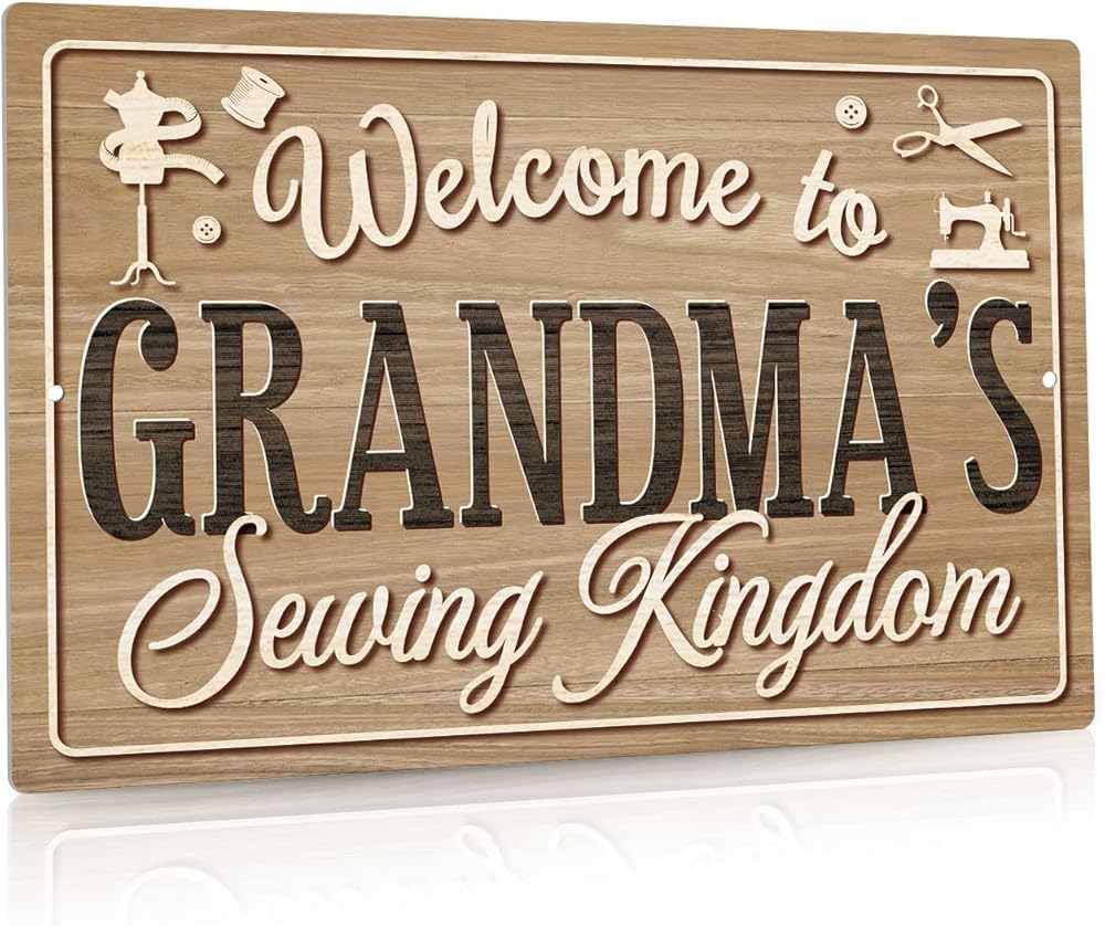 Yepyayqvk Women's Tin Sign 490 Welcome To Custom Grandma's Sewing Kingdom Wall Decor For She Shed, Gift For Tailors, ,Metal 6X8 Inch