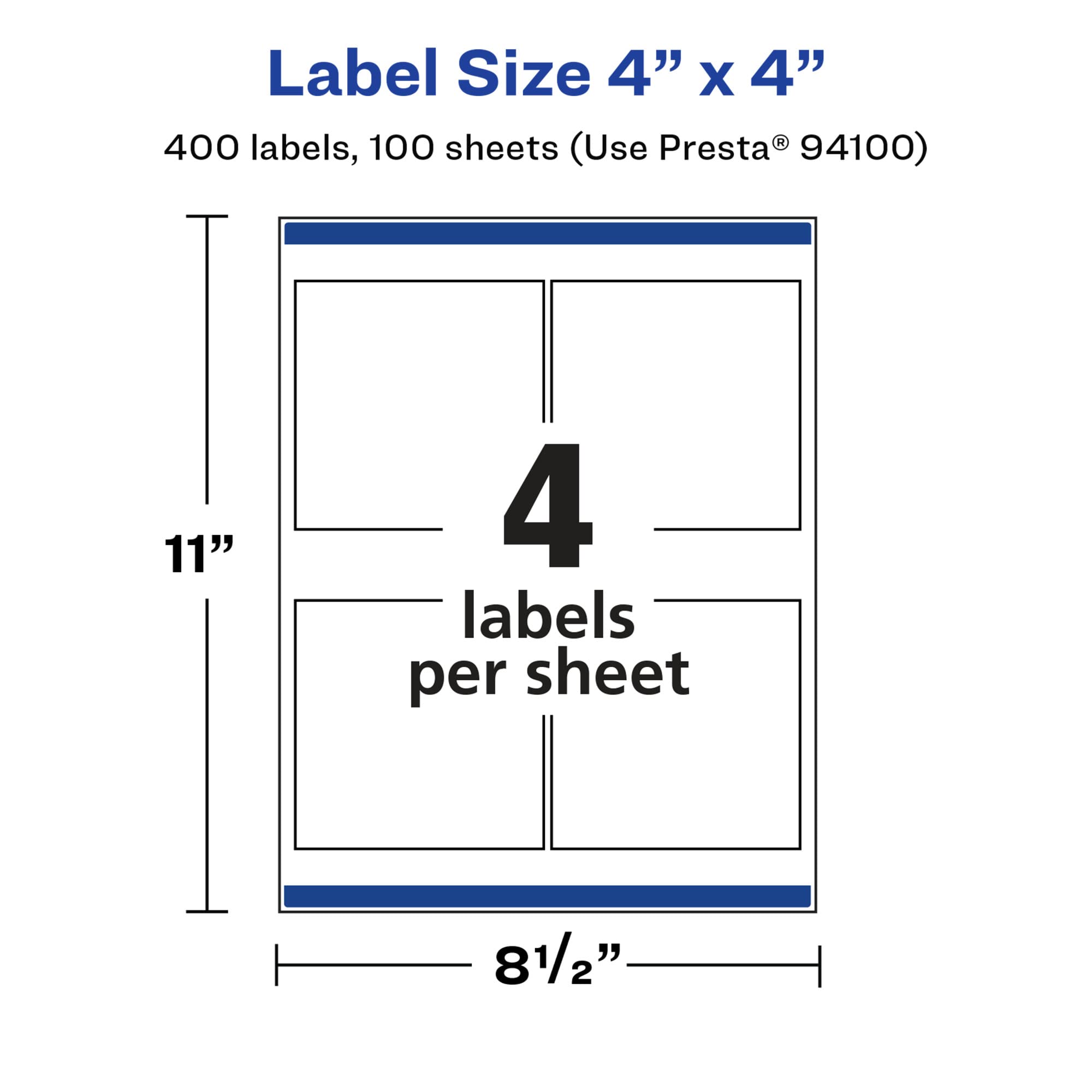 Avery Etichette quadrate bianche lucide con alimentazione sicura, 10,2 x 10,2 cm, 400 etichette bianche lucide, etichette adesive permanenti, etichette stampabili a laser e a getto d'inchiostro