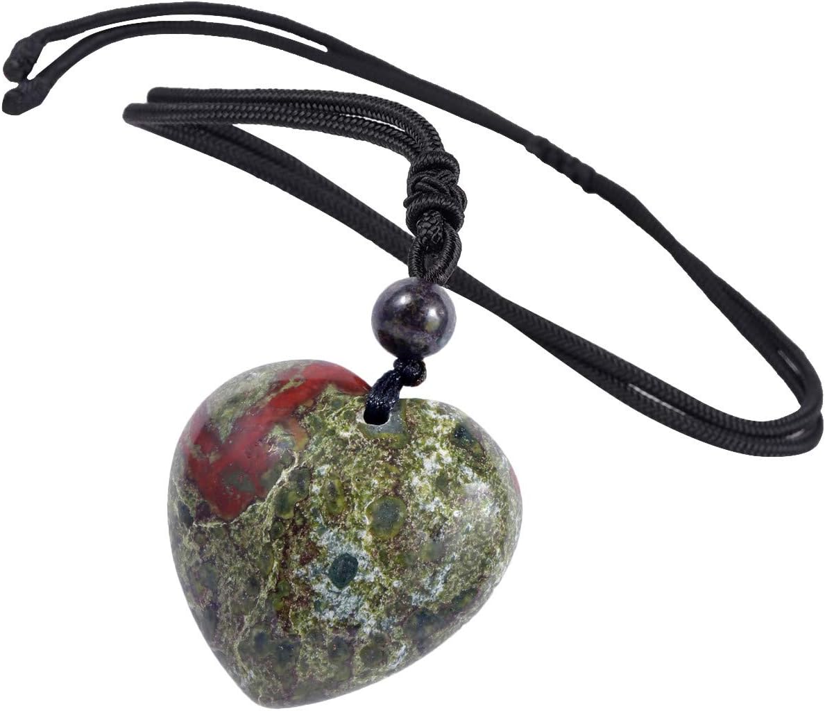 TUMBEELLUWA Carved Stone Heart Shape Necklace Chakra Quartz Pendant with Cord Amulet Healing Crystal Jewelry for Unisex