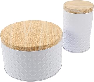 STOBAZA 2pcs Kitchen Storage Jar Kitchen Storage Containers Flour and Sugar Containers Kitchen Canisters for Countertop Candy Holder with Lid Food Storage Jar Iron Wood Round Nut White