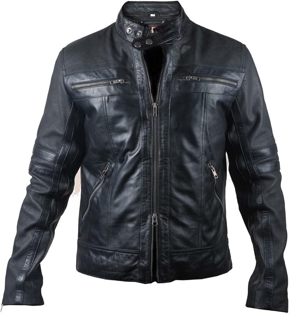 Neptune Stylish Black Leather Jacket for Men with Lambskin Leather & Moto Vintage Distressed Leather, XS to 4XL Regular Sizes