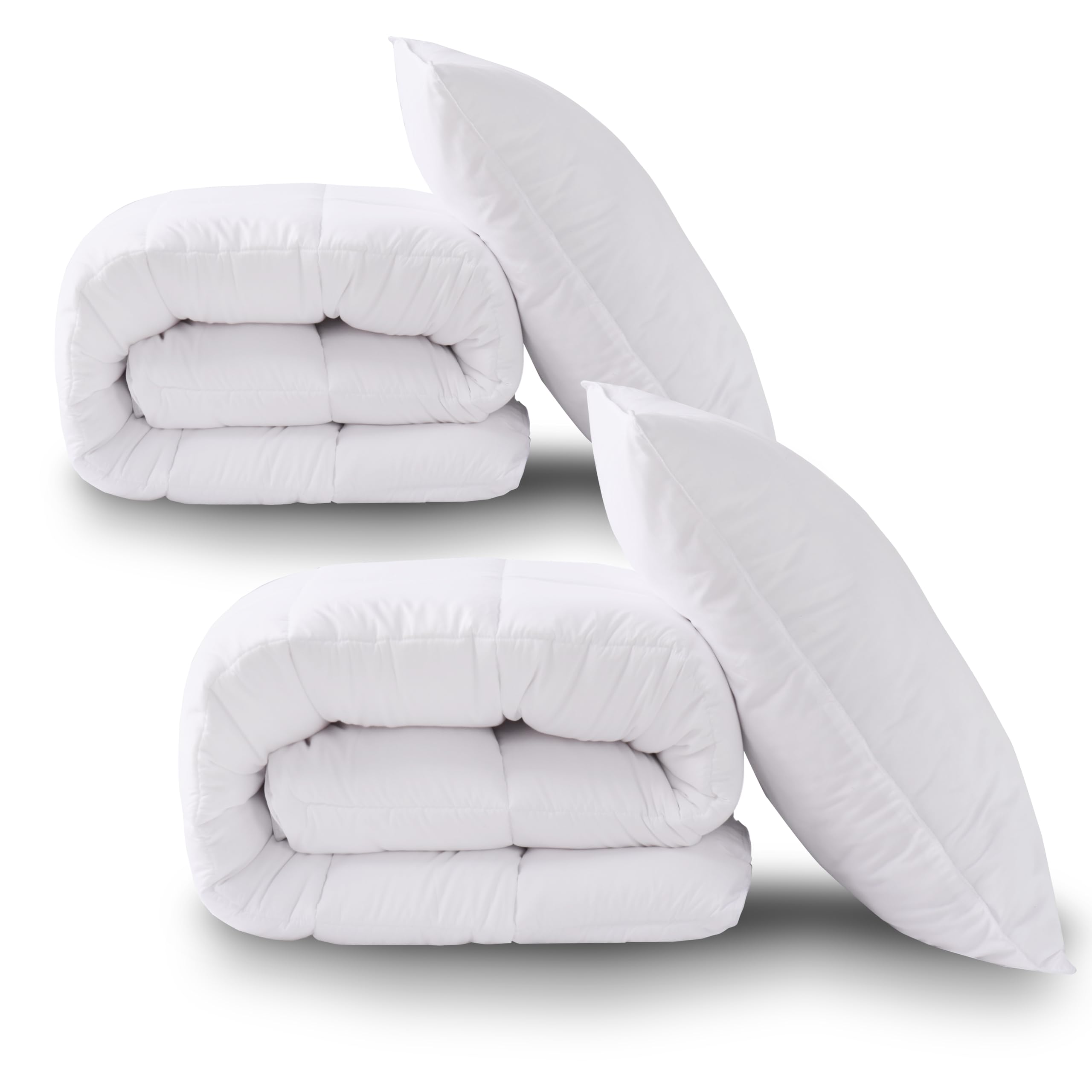 HIG Bettdecke 135x200cm 2er Set mit Kissen–2 Ganzjahresdecke mit 250GSM Mikrofaserfüllung, 2 Kopfkissen 80x80cm, Oeko-Tex Zertifiziert, Kuschelweich Waschbar für Schlafzimmer Gästezimmer Ferienwohnung