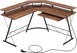 LIFEZEAL Scrivania Angolare A L 138x138x75 Cm – Design Industriale Con 2 Ripiani, Colore Legno Originale