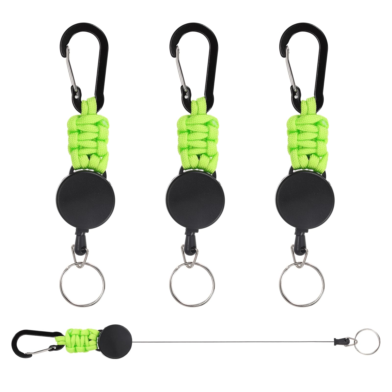 PATIKIL Retractable Keychain, 4 Pcs Heavy Duty Carabiners Badge Holder Reel ID Holder Clip Key Chain with 27" Steel Cord for Bags Keys Ring Cards Electronics, Green