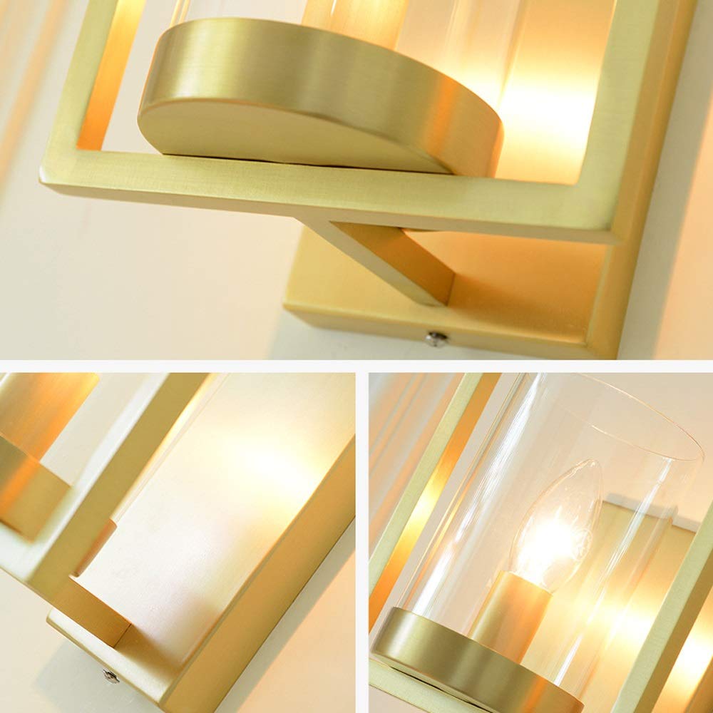 Aplique de pared europeo, moderno, simple, totalmente de cobre, aplique de pared en el hogar, pantalla de vidrio, lámpara de pared, soporte de lámpara E14, iluminación de pared utilizada compatible