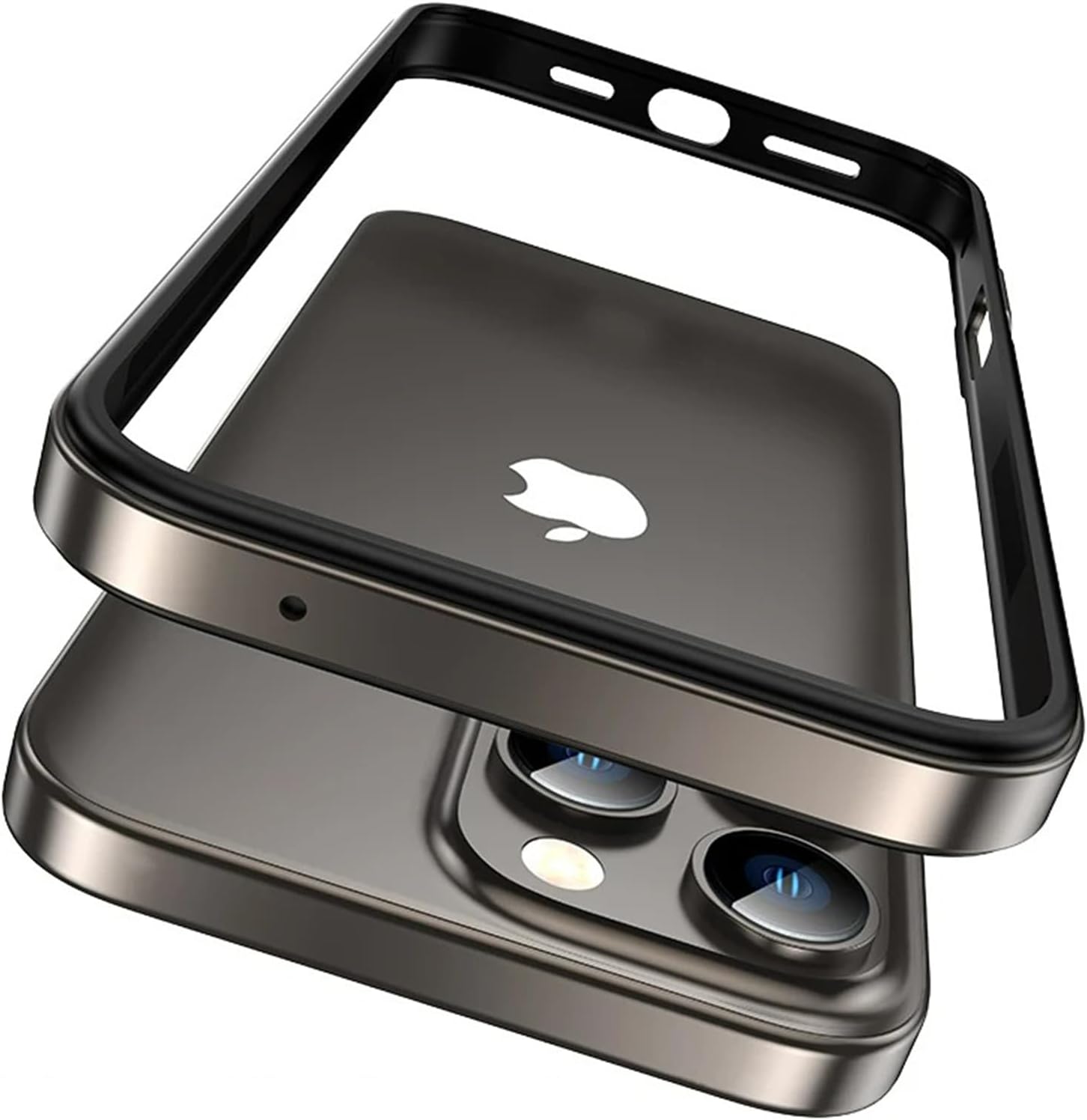 Aluminum Alloy Frame Case for iPhone 16 Pro Max/16 Pro/16 Plus/16, Metal Frame with Soft TPU Inner Bumper No Back Design No Signal Interference Raised Edge Protection (Titanium, 16 Pro Max)