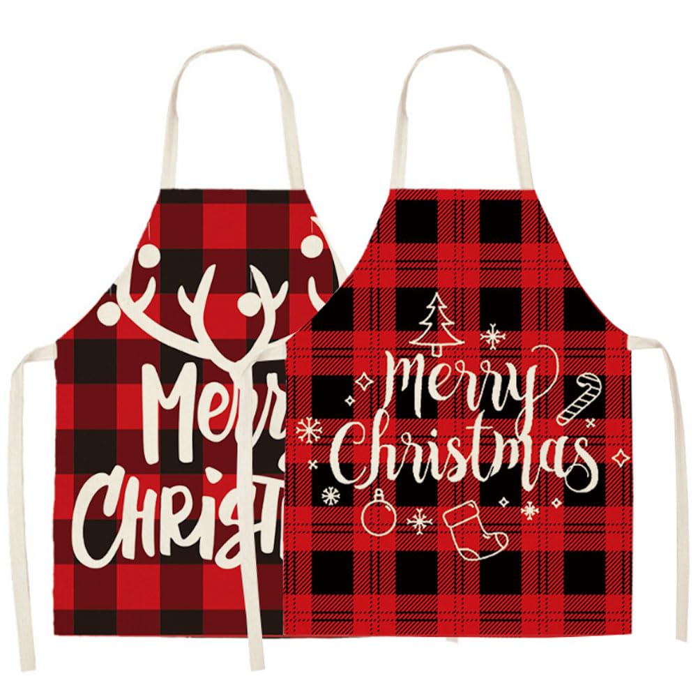 AstarFavor 2 delantales de Navidad para hombres y mujeres, delantal de algodón de Navidad, delantal impermeable, delantal de cocina, cocineros, baberos, hornear, asar