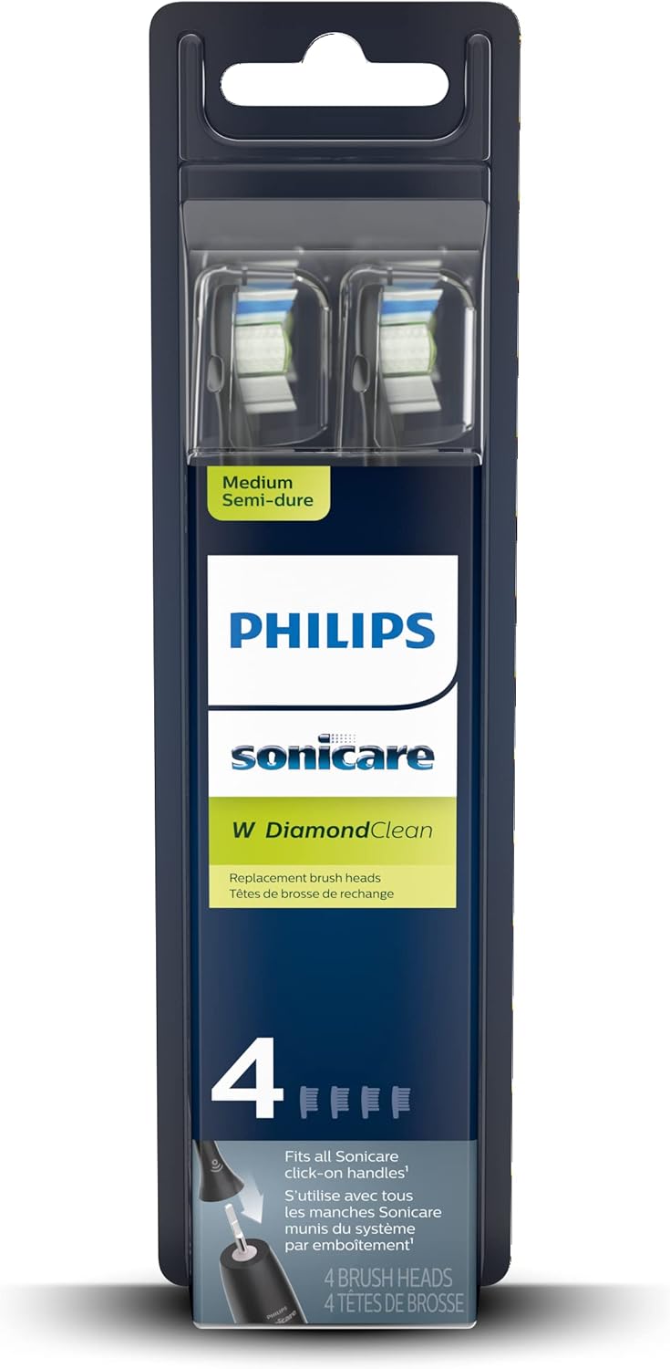 Philips Sonicare Genuine W DiamondClean Toothbrush Heads, 4 Brush Heads, Black, HX6064/95 4 Fl Oz (Pack of 1) Black