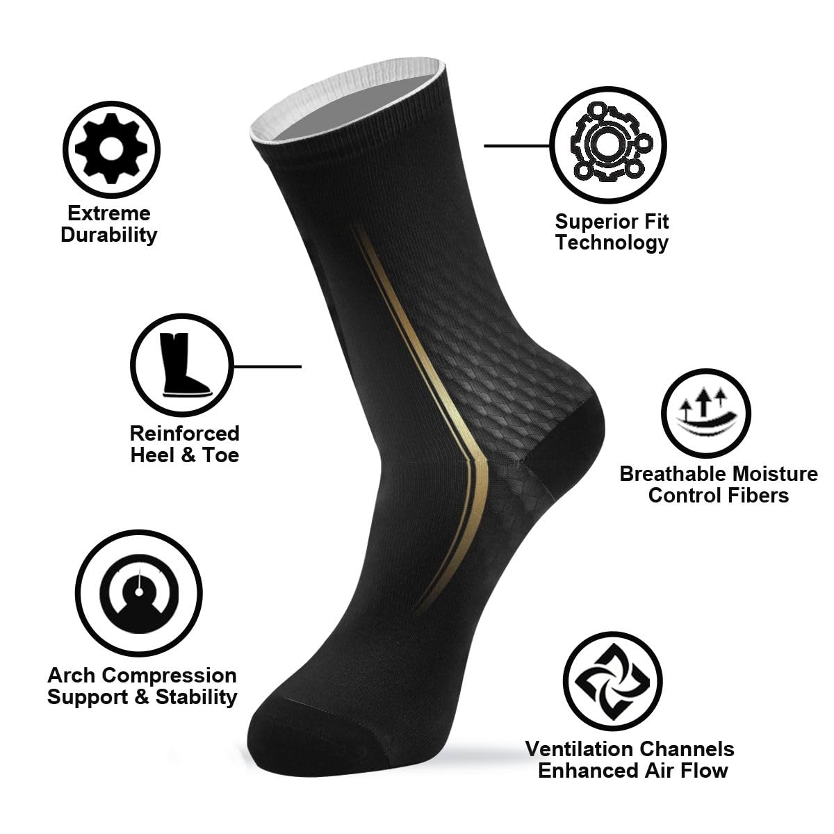 ALAZA Mens Crew Socks Compression Socks Cycling Running Athletic Socks Black Gold Geometric Metallic Breathable 2 Pack