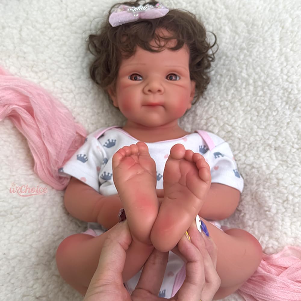 19 inch Open Mouth Full Body Silicone Baby Dolls with Hair, Lifelike Soft Reborn Baby Doll Girl Anatomically Correct Newborn Babies