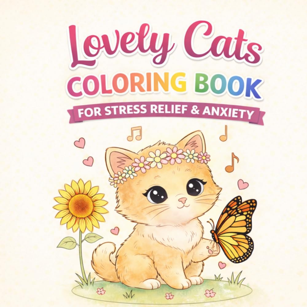 Lovely Cats Coloring Book For Stress & Anxiety (Cute And Cozy Coloring Books)