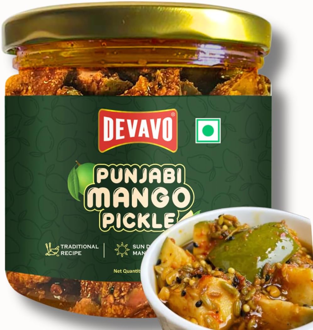 Devavo Punjabi Mango Pickle 250 g | Handmade with Love | Traditional Recipe | Sun Dried Mangoes | No Artificial Colour & Flavour (250 g)