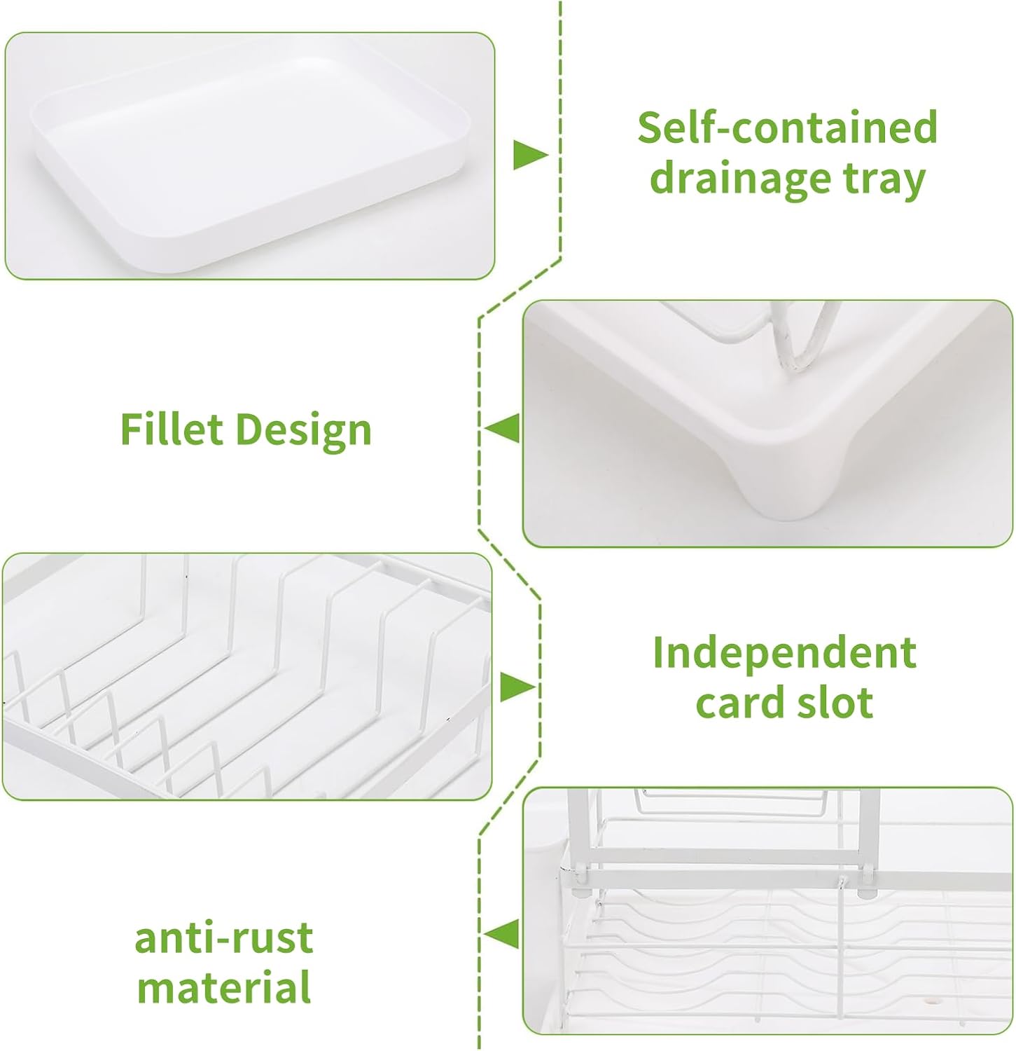 Stainless steel kitchenware storage rack - large capacity kitchen countertop utensil drain with drain plate, utensil rack and detachable cup holder, rust proof multifunctional storage container