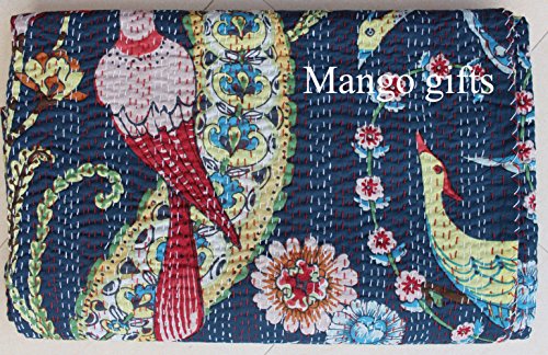 Couvre-lit kantha blanc de qualité artisanale pour lit king size