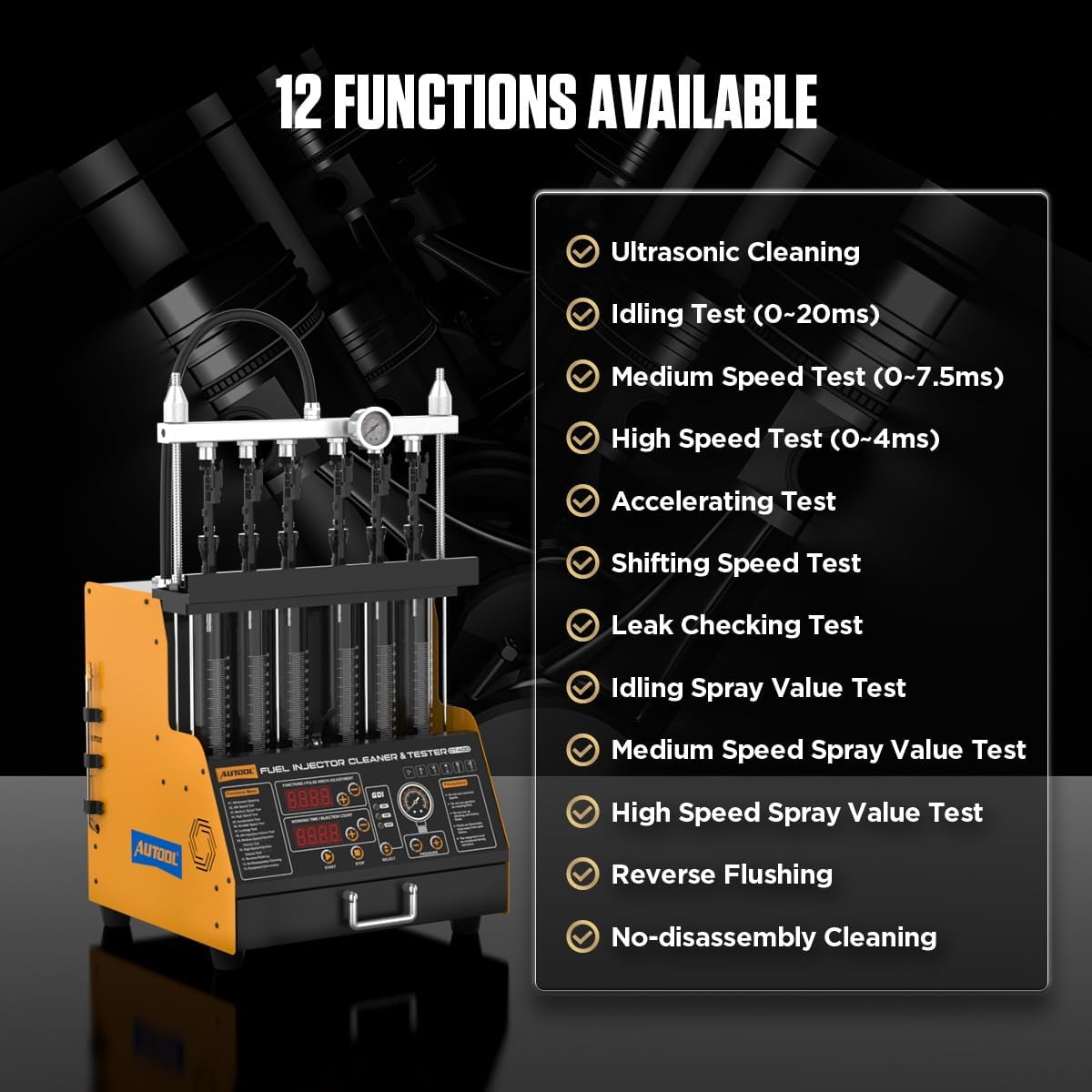 AUTOOL GDI Fuel Injector Cleaner & Tester 110V Ultrasonic Wave Fuel Injection Leakage Tester 6-Cylinder Automotive Fuel Injector Cleaning Machine