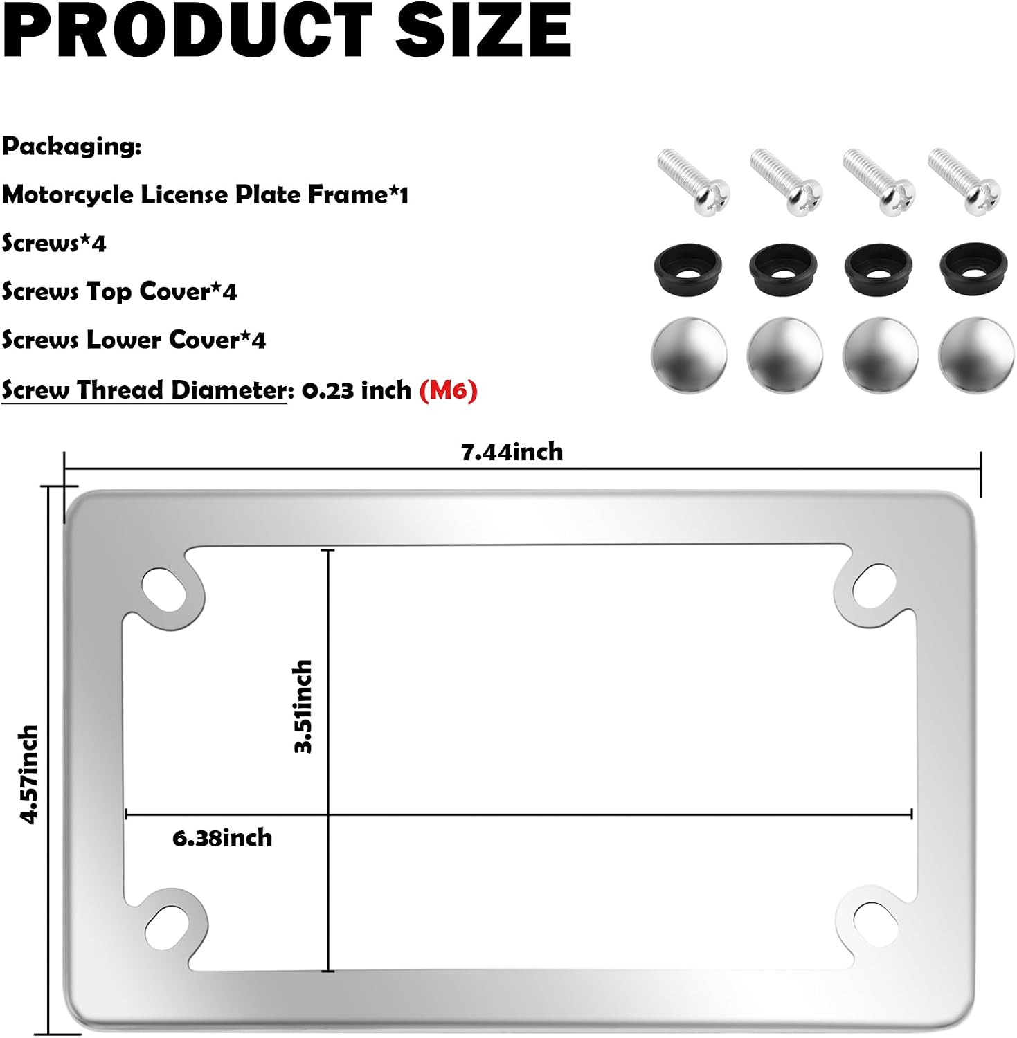 Motorcycle License Plate Frames Kit,Stainless Steel Motorcycle Licence Plate Frame Holder with Carbon Fiber Trim Pattern Includes Screws,Personalized License Plates Frame for Motorcycles (Sliver)