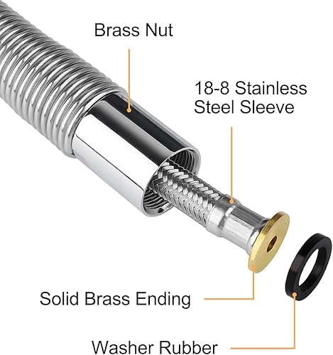 Miniatura 4 de KANONEY Manguera de fregadero comercial de 38 pulgadas, kit de repuesto de manguera rociadora de preenjuague, manguera flexible de acero inoxidable