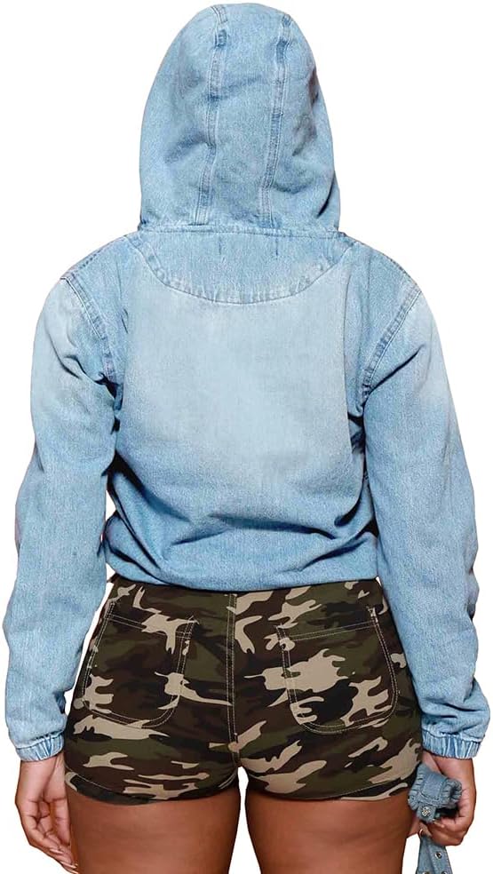 Women's Half Zip Denim Hoodie Pullover Jackets Jean Tops - Image 5