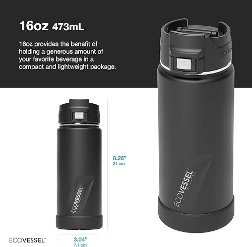 Miniatura 2 de EcoVessel PERK Trimax - Botella de viaje de acero inoxidable con aislamiento al vacío para café y té con botón de bloqueo superior, vaso de café de