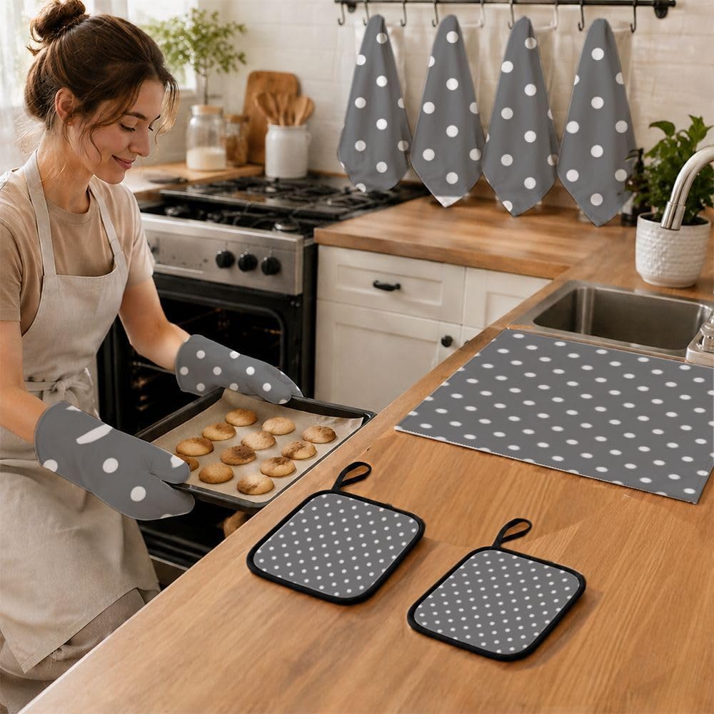 9PCS Grigio Polka Dots Cucina Decor e Accessori Set