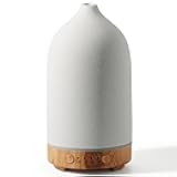 Ceramic Essential Oil Diffuser 160ML Aromatherapy Diffuser for Home Bedroom Room Cool Mist Humidifier Stone Air Diffusers with Yellow Wood Pattern Base (Size:6.8
