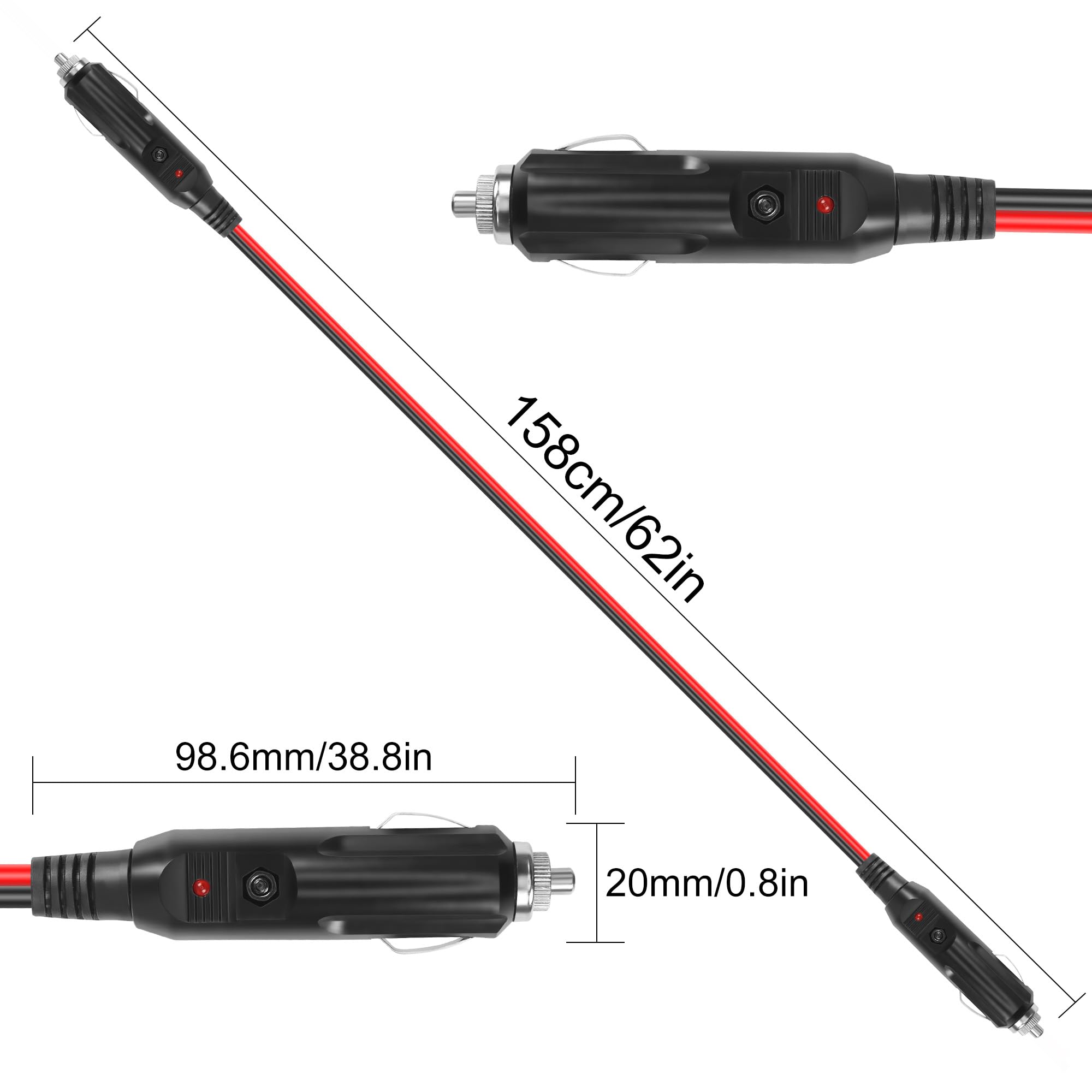 GELRHONR 12V kabel do zapalniczki samochodowej, kabel od wtyczki do wtyczki, kabel przedłużający do zapalniczki samochodowej z zabezpieczeniem 25A, kabel 14 AWG Heavy Duty z diodami LED (1,5 m/4,9