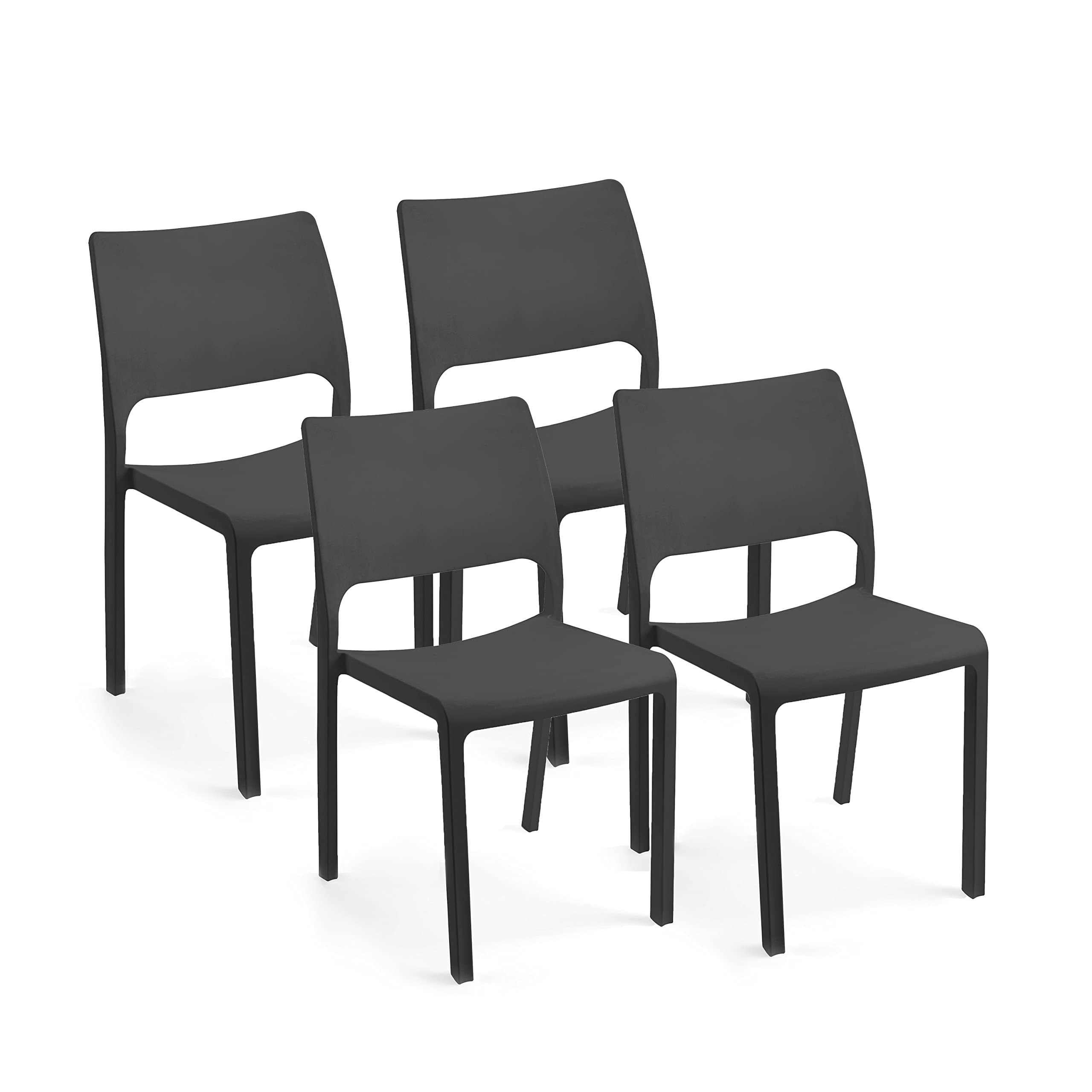Pack de 4 Sillas Apilables Exterior, Sillas Polipropileno, Sillas Outdoor, Modelo Shine, Acabado en Antracita, Medidas: 47 cm (Ancho) x 53 cm (Largo) x 82 cm (Alto)