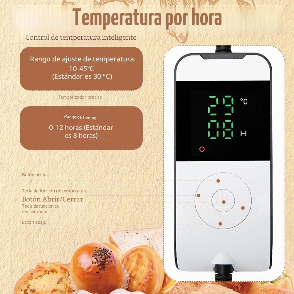 Caja de fermentación para masa fermentadora, 30 L de pan, caja de fermentación con tapa, caja de masa plegable con temporizador, temperatura ajustable