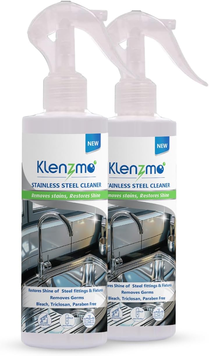 by Kleenest Specialist Stainless Steel Cleaner Spray – 270ml (Pack of 2) | Removes Grease, Fingerprints & Watermarks | For Stainless Steel Appliances, Sinks, Cooktops & Countertops