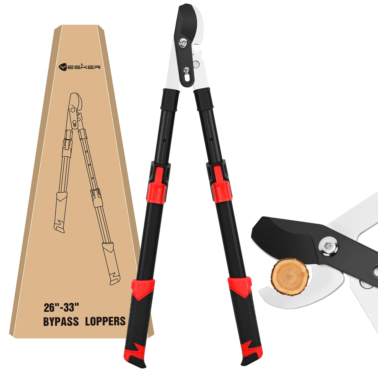 Yesker 26-33 Inch Extendable Bypass Loppers for Tree Trimming Heavy Duty Powerful Gear Tree Trimmer w Non-slip Handle Sharp Steel Blade up to 1.8" Cut Capacity Branch Cutter Chops Thick Branches Ease