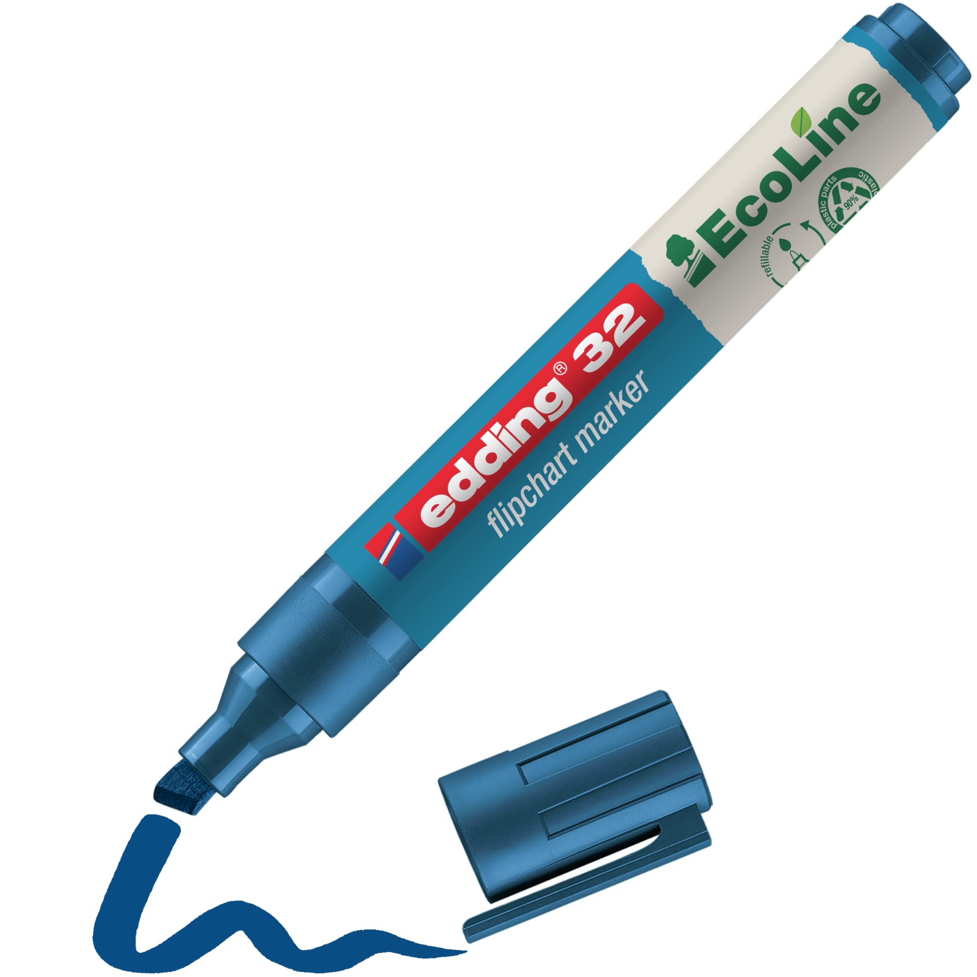 edding 32 Ecoline flipchart marker - blue - 1 pen - chisel nib 1-5 mm - marker for writing, drawing and marking on flipchart paper - does not bleed through - does not dry out - refillable